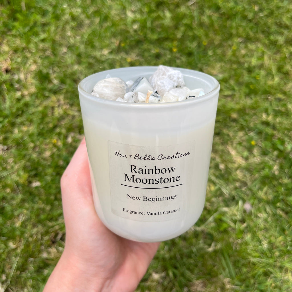 Rainbow Moonstone Crystal Infused Candle