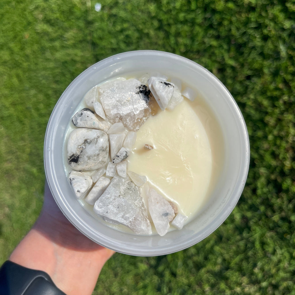 Rainbow Moonstone Crystal Infused Candle